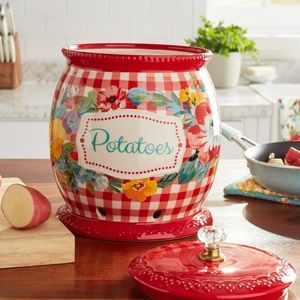 ❤️ New Pioneer Woman Sweet Romance Red Gingham Potatoe Keeper